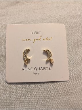 Jax Kelly Stud Drop Rose Quartz Moon Small Earrings